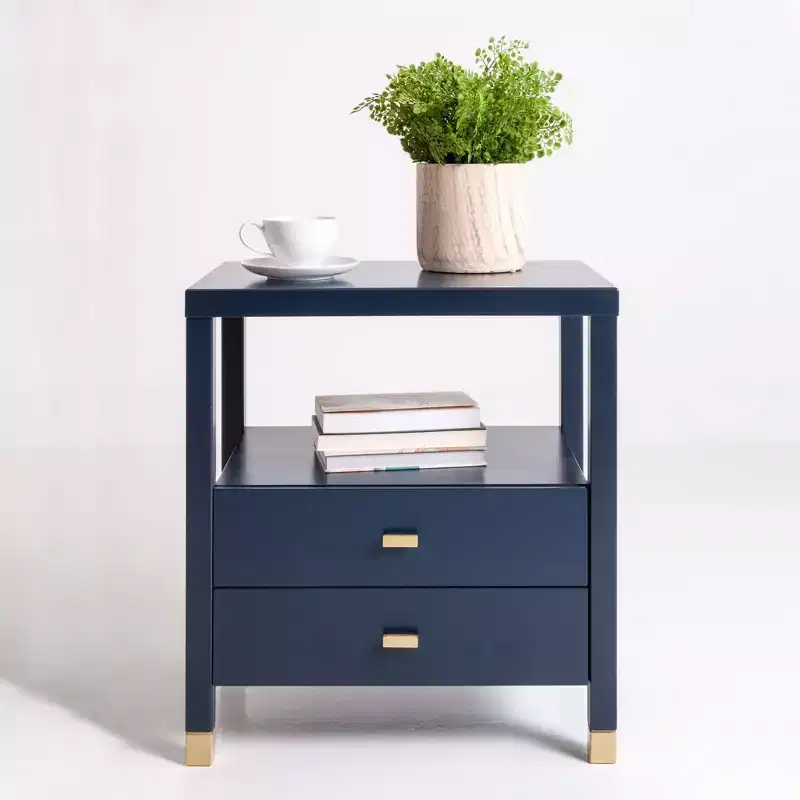 East at Main Hooper Accent Side Table Navy Blue: Wood Construction, Rectangular Shape, Dual Drawers