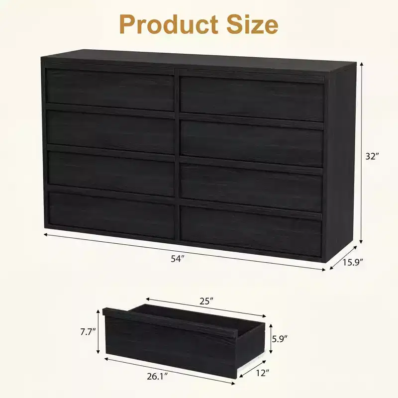 8 Drawer Dresser for Bedroom, 54in Wide Natural Oak 8 Chest of Drawers with Large Storage, Wooden Dresser Organizer for Living Room,Entryway,Nursery