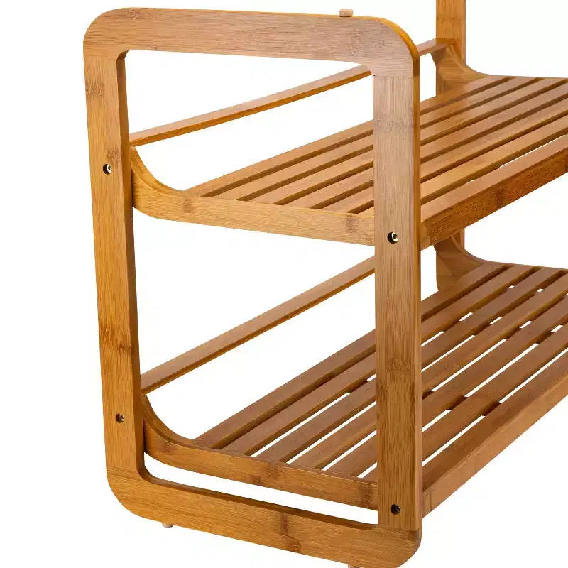 2-Tier Stackable Bamboo Shoe Rack Holds 6 Pairs Tan