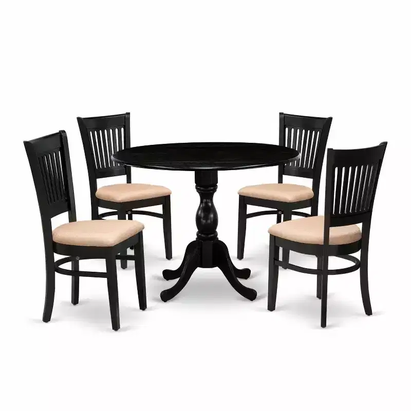 HomeStock 5-Piece Black Finish Solid Wood Top Dining table with 4 Chairs with Drop Leaf Slat Back