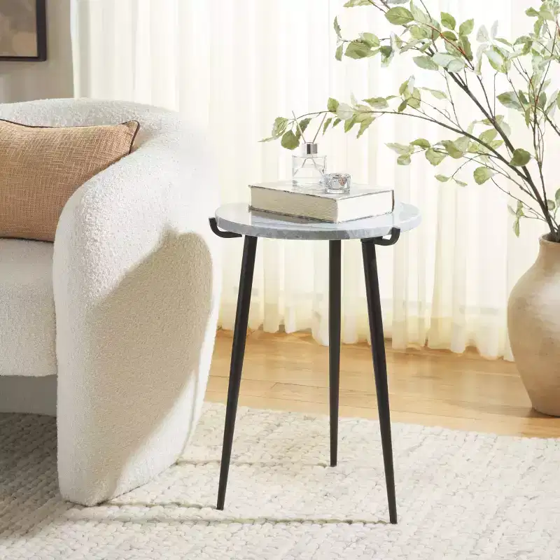 Hesse Marble Side Table - ACC3732A - Grey/Black - Safavieh