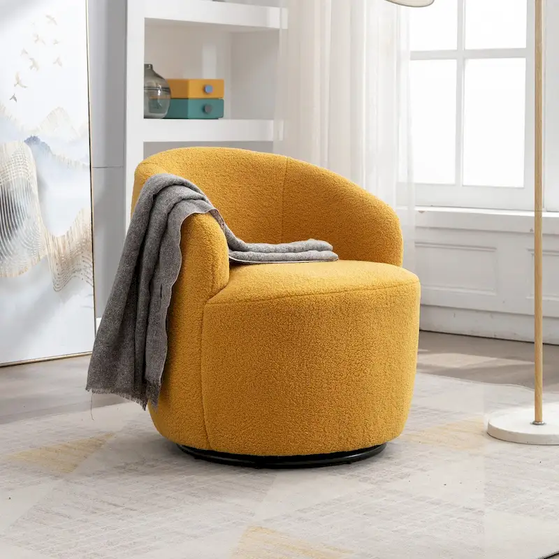 Swivel Accent Armchair Barrel Chair with Black Powder Coating, Blue