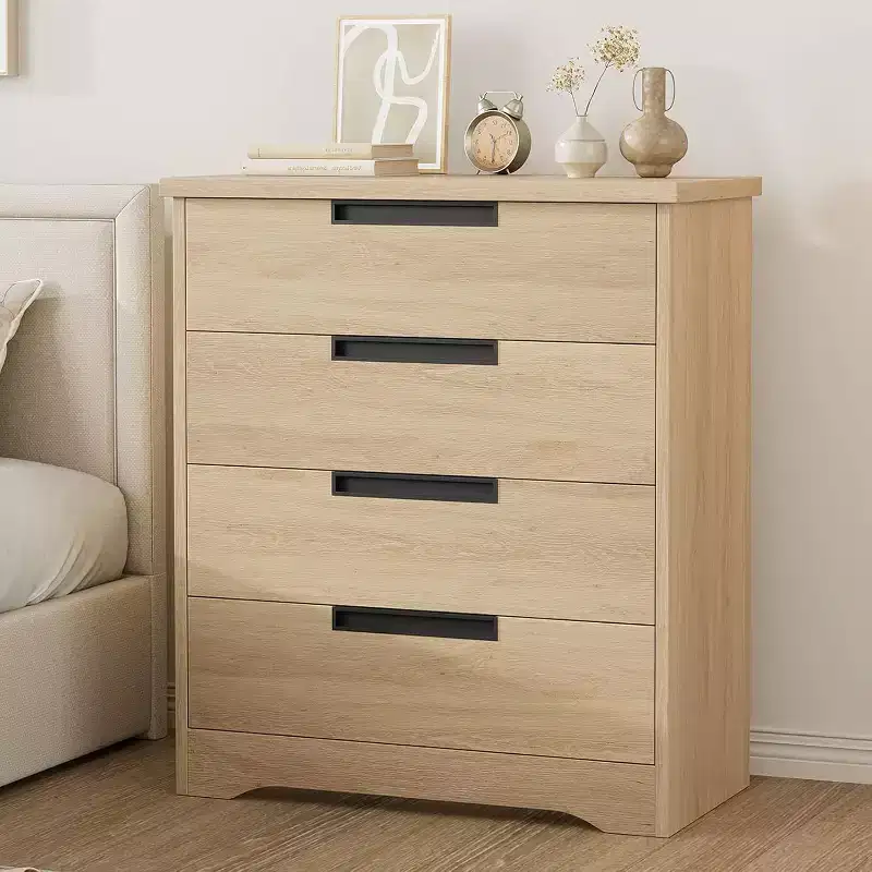 Wooden 4-Drawer Dresser for Bedroom, Modern Chest of Drawers with Recessed Handles, Storage Organizer for Living Room, Nursery, Hallway, or Entryway