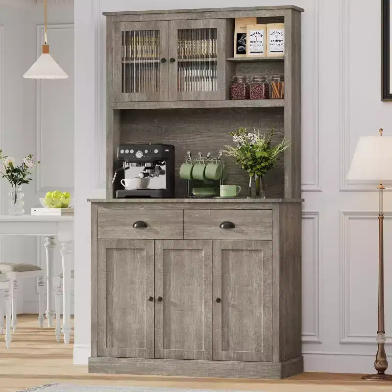 Pantry with Drawers and Adjustable Shelves, 71Tall Freestanding Kitchen Pantry Cabinet with Microwave Stand, Hutch Cabinet for Kitchen, Dining Room