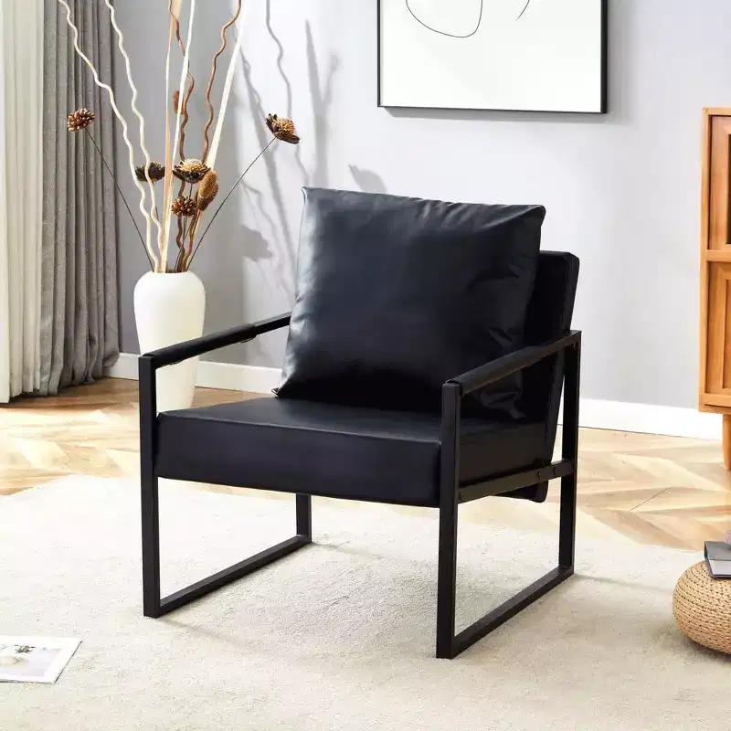 Classic PU Leather Accent Chair with Metal Frame, Ergonomic Design