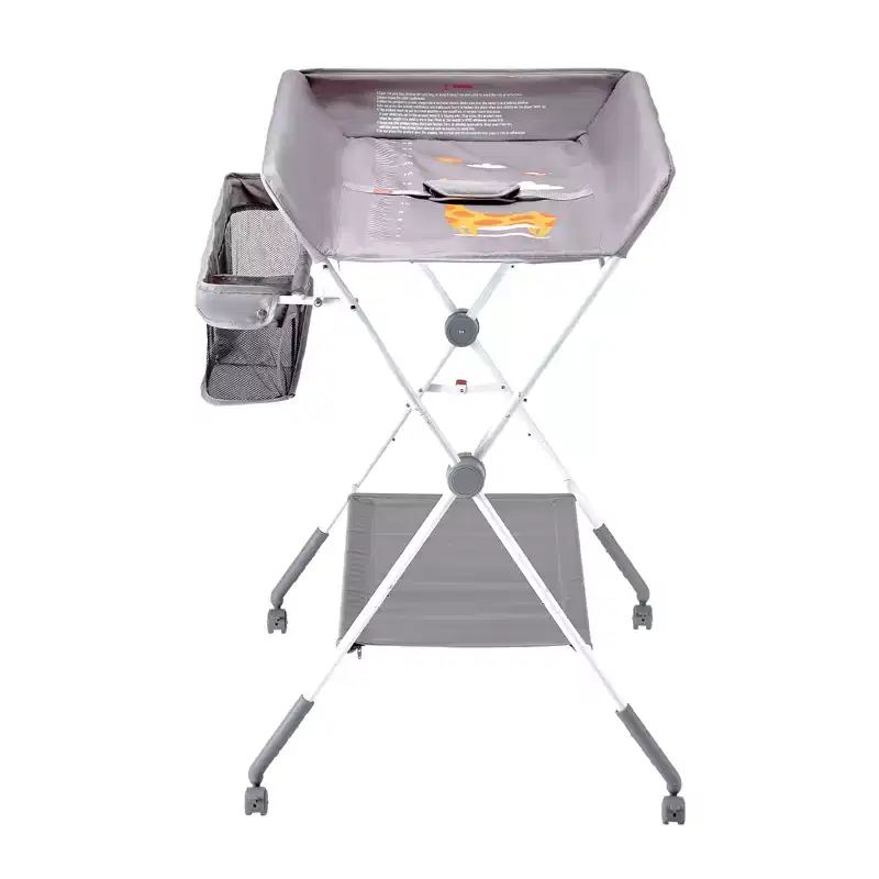 VEVOR Baby Changing Table,Foldable Diaper Change Station with Side Basket,Lockable Wheels,Multi-Functional Storage Organizer Nursery,Light Gray