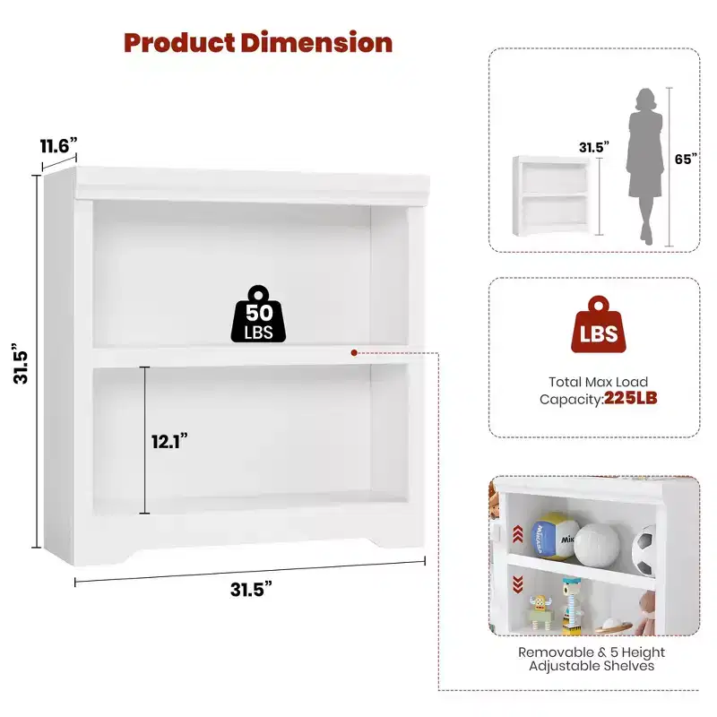 2/3/5/6 Tier Bookshelf, Farmhouse Bookcase,23.6''/31.5 W with Adjustable Shelves, Open Display Storage Rack with Anti-Slip Design for Home Office