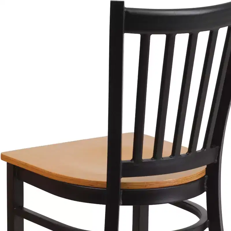 Black Metal Frame Vertical Back Dining Chair – Vinyl or Wood Seat, Seats 1
