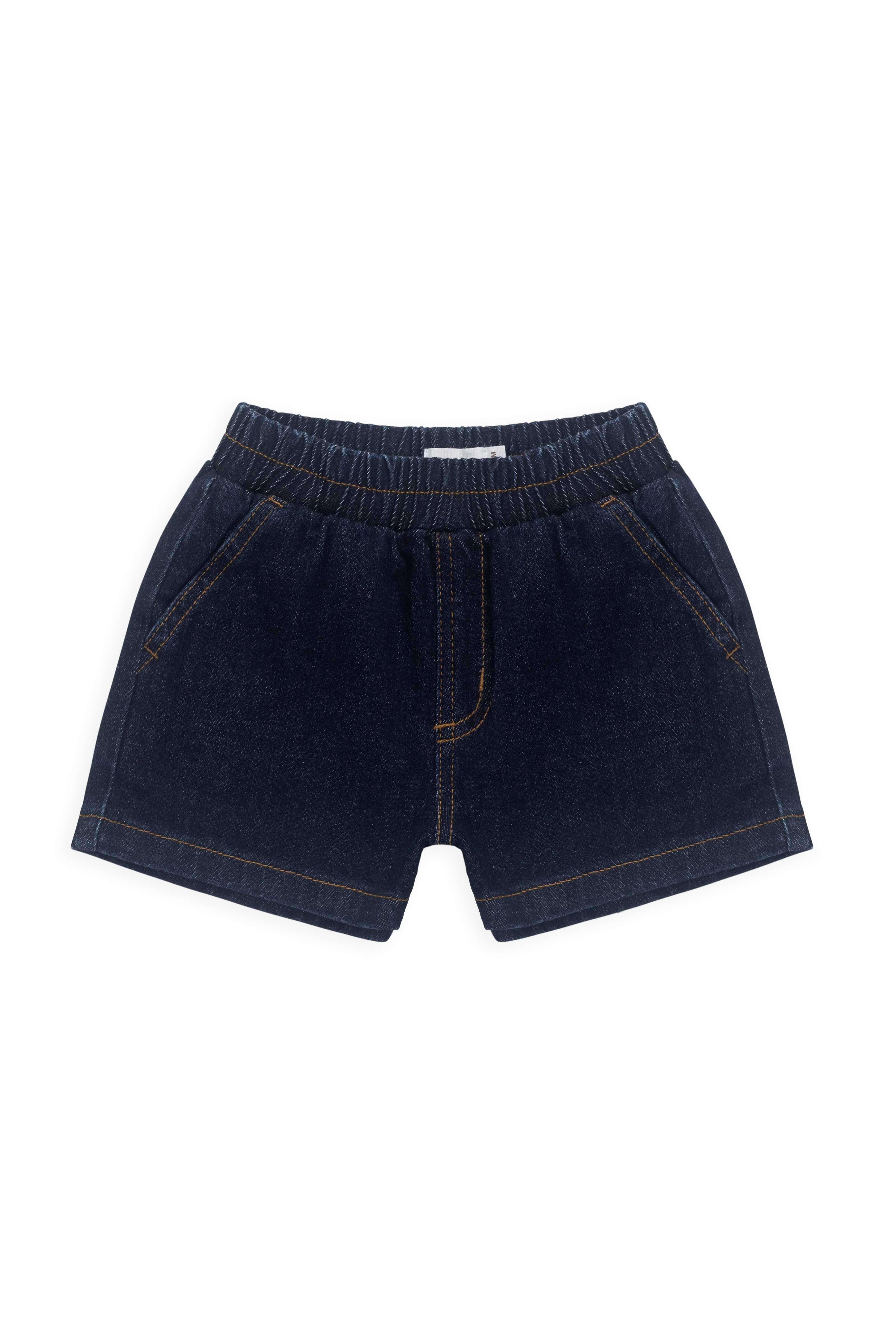 Casual Mid Indigo Denim Cotton Relaxed Short with Elastic Waistband & Pockets for Kids 6M–6Y