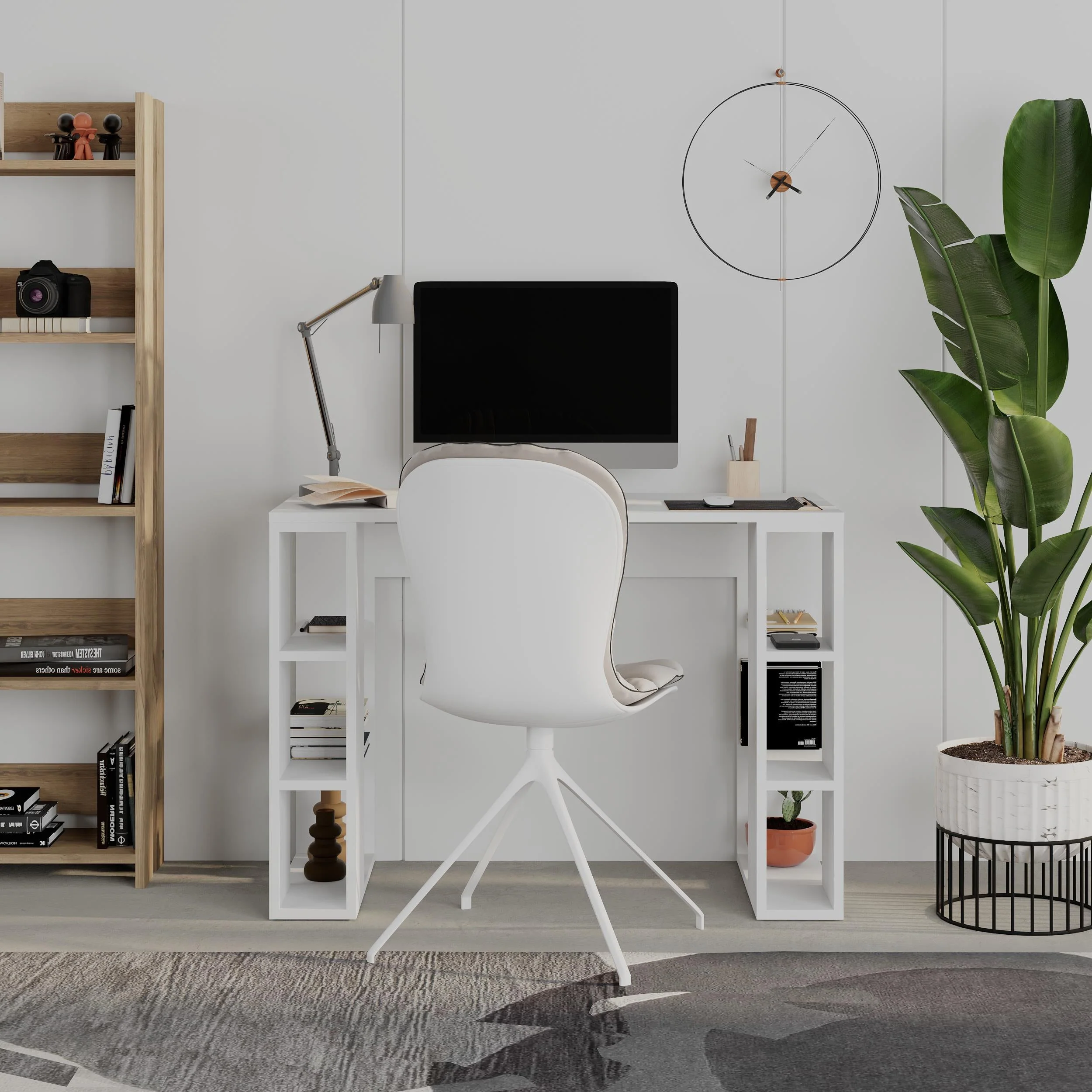 Colmar Study Desk – 106 cm – Modern Desk with Storage Shelves