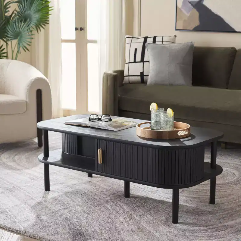 Rectangle Coffee Table with Storage and Tambour Doors
