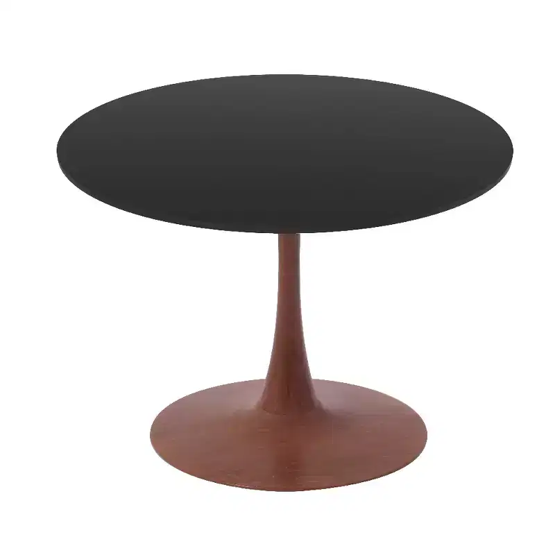 LeisureMod Bristol Round Dining Table  MDF Top with Cherry Wood Steel Pedestal Base, Modern Accent Table for Kitchen, Dining Room & Small Spaces