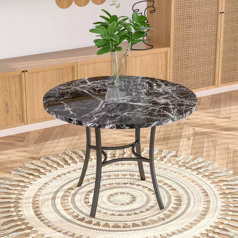 36 Round Dining Table for 4, Faux Marble Bar Table Top with Metal Legs for Kitchen, Small Spaces