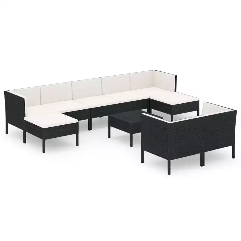 vidaXL Patio Lounge Set Outdoor Sectional Sofa Set Table Poly Rattan Black