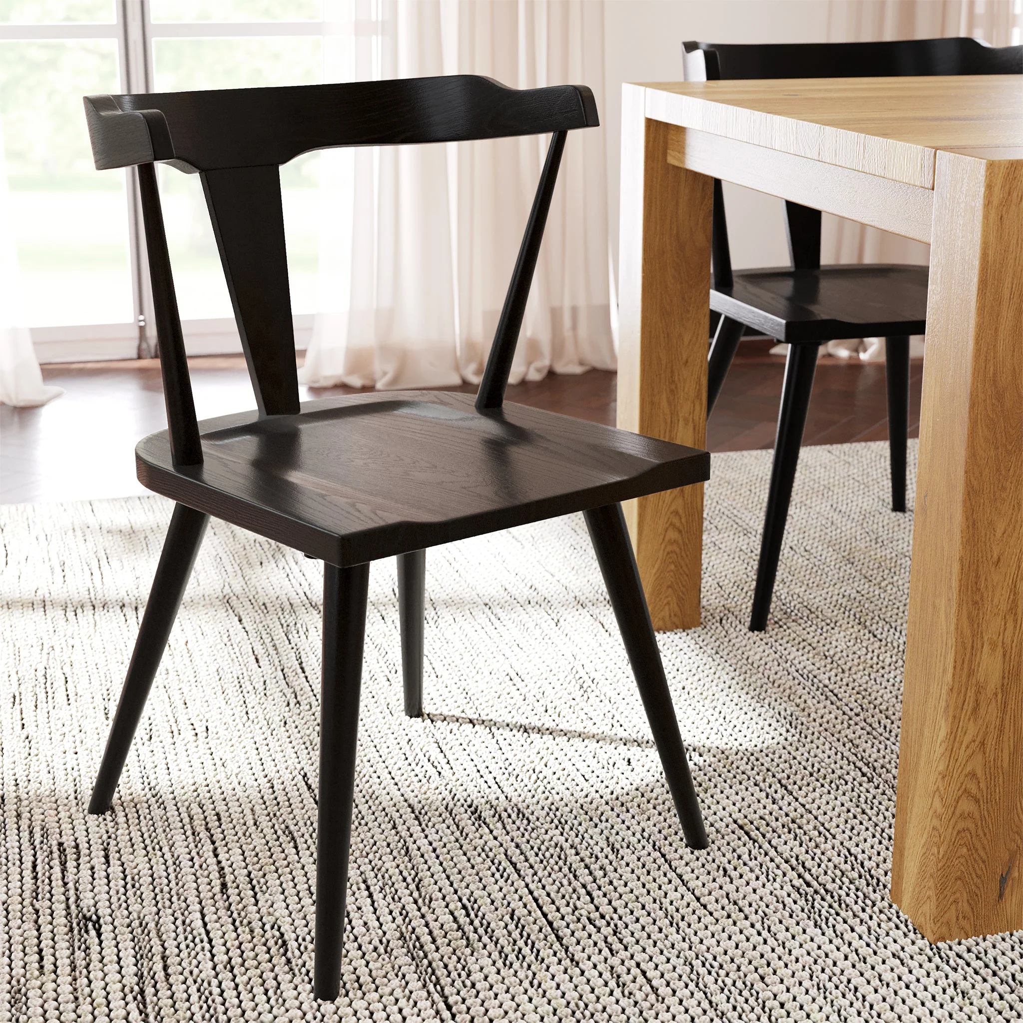 Mid-Century Modern Black Dining Chair with Solid Oak Frame