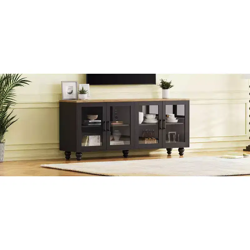 MAYEERTY Modern TV Stand for 100 TVs - Fluted Glass Door, LED Lights, Sliding Door, 2 Drawers, White