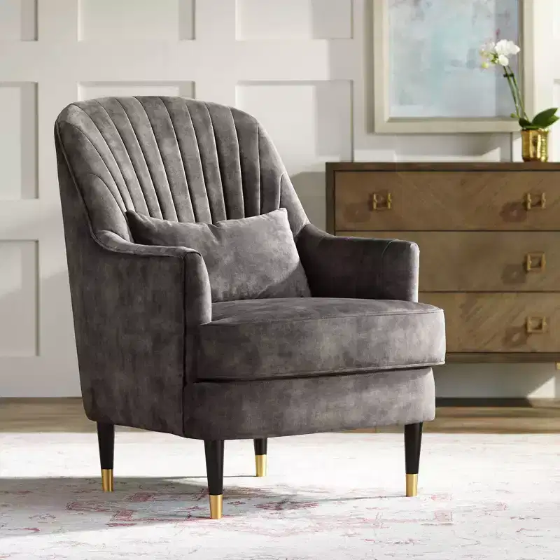 55 Downing Street Austen 28 Wide Tufted Charcoal Gray Velvet Armchair