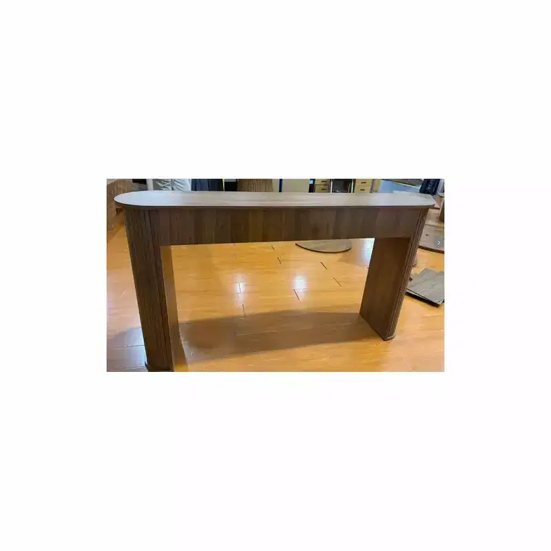 Half Circle Foyer Console Table with Vertical Pattern Wood Top, Multicolor