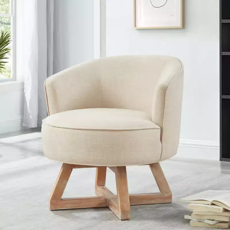 360 Swivel Linen Upholstery Rubberwood Cross Base Chair