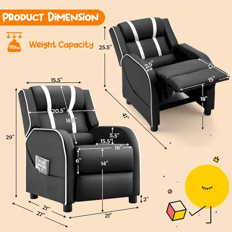 Gymax Kids Recliner Chair Ergonomic Leather Sofa Armchair w/Footrest