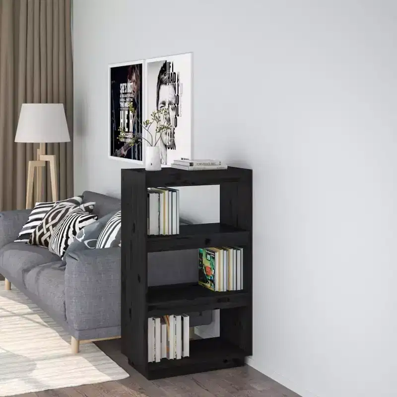 vidaXL Book Cabinet Black Solid Pine Wood Medium Book Cabinet