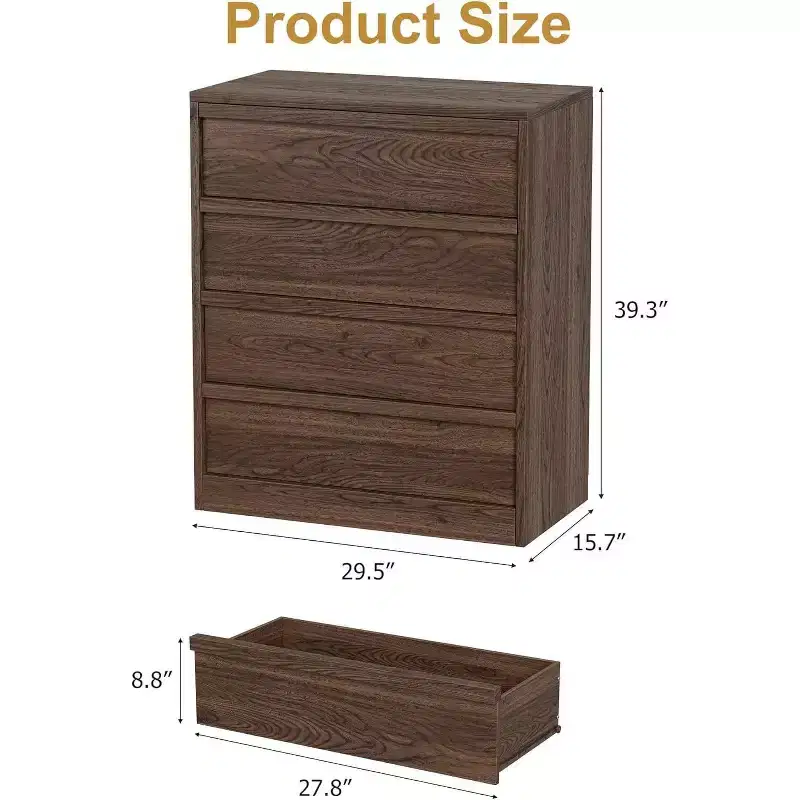 Modern 4-Drawer Bedside End Side Table Dresser for Bedroom, Living Room, Entryway, Brown