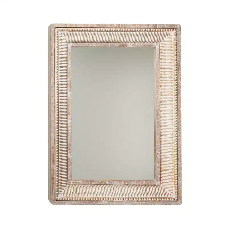 Olivia & May Metal Intricately Carved Wall Mirror Brown: Farmhouse Style, Iron Frame, No Assembly Required