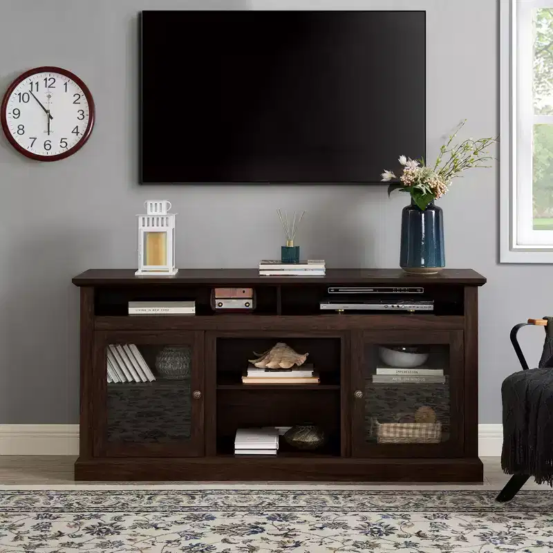 60 Inch TV Stand for TVs Up to 65 Inch, Entertainment Center with Cable Management, Classic Brown Console for Living Room