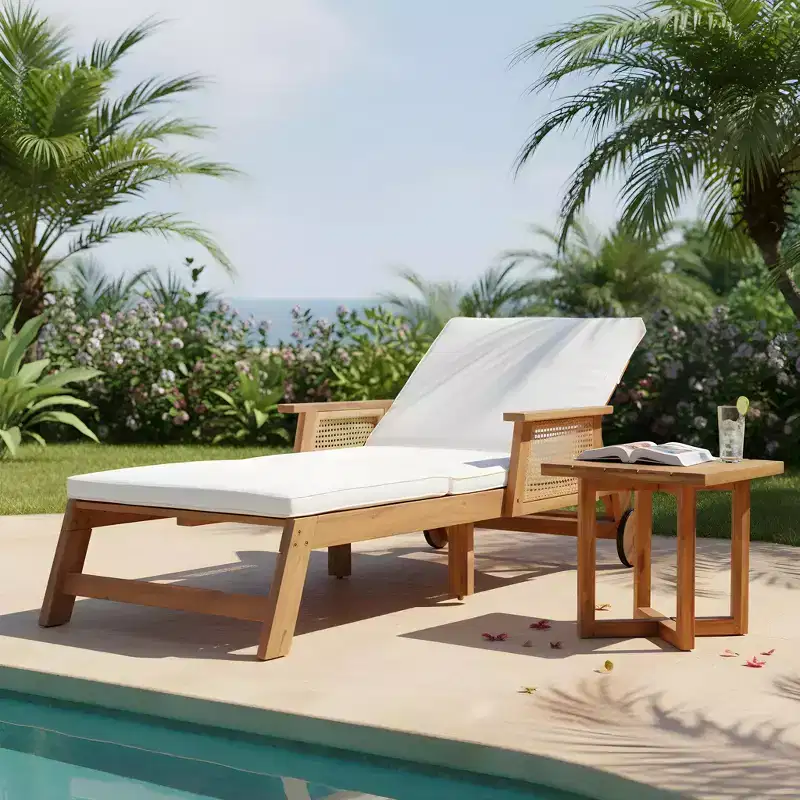 Christopher Knight Home Jian Modern 2 Piece Acacia Patio Sunlounge and Slatted End Table Set with Wicker Design