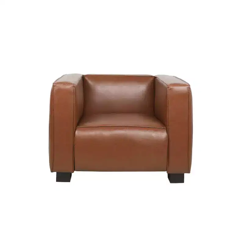 Contemporary Faux Leather Club Chair – Tuxedo Design, Birch Wood Legs, 300 lb Capacity