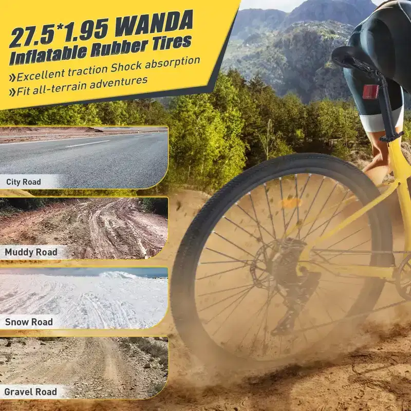 NAYSAYE 27.5 Inch 8 Speed Mountain Bike with Front Suspension and Steel Frame for All Terrain Adventures, Yellow, 68.5*27.1*40.55