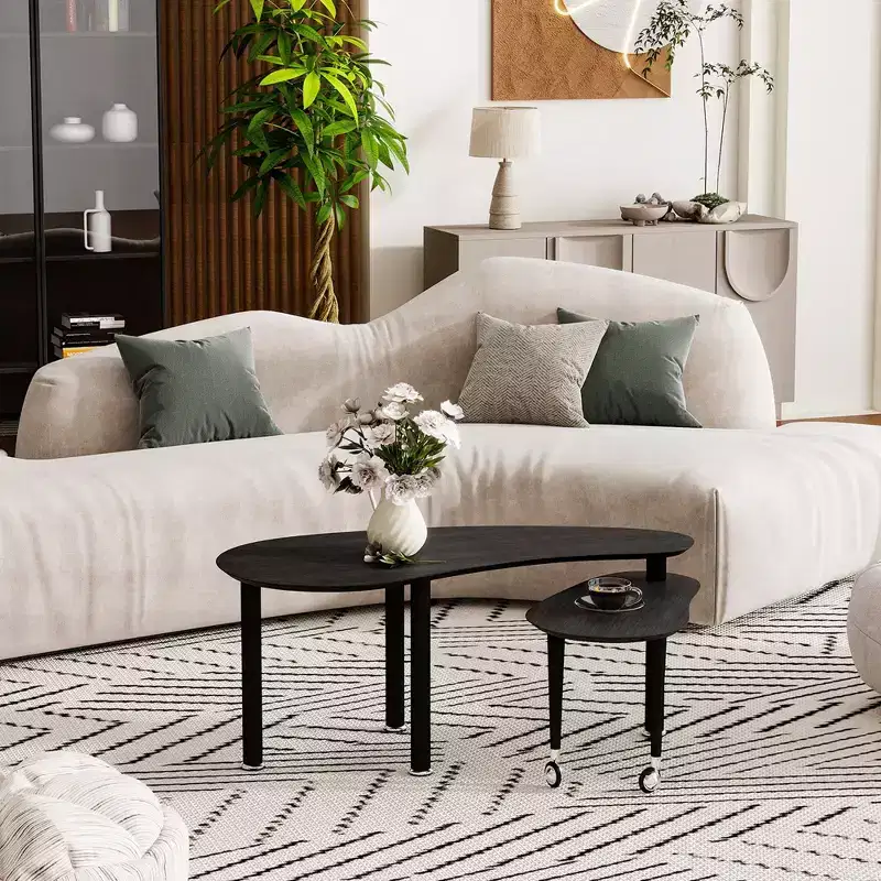 Ora Maison Modern Coffee Table  Cocktail Table with Solid Wood Legs & Sliding Extension for Living Room