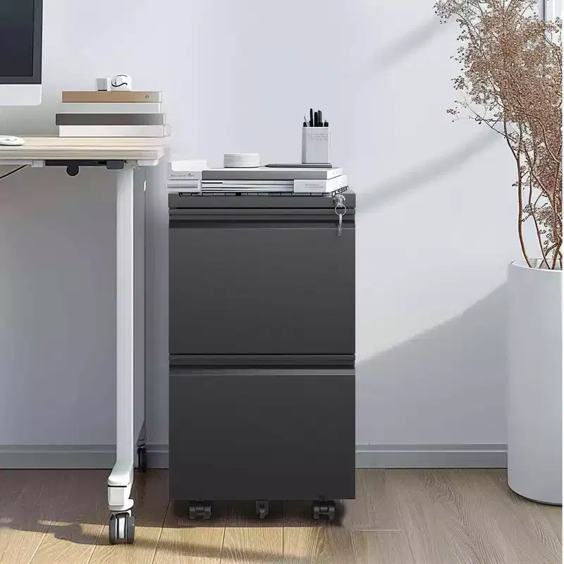 2 Drawer Filing Cabinet with Lock, Metal Mobile File Cabinet, Vertical File Cabinet, Modern Storage Cabinet , Pre-Assembled Except Wheels Black