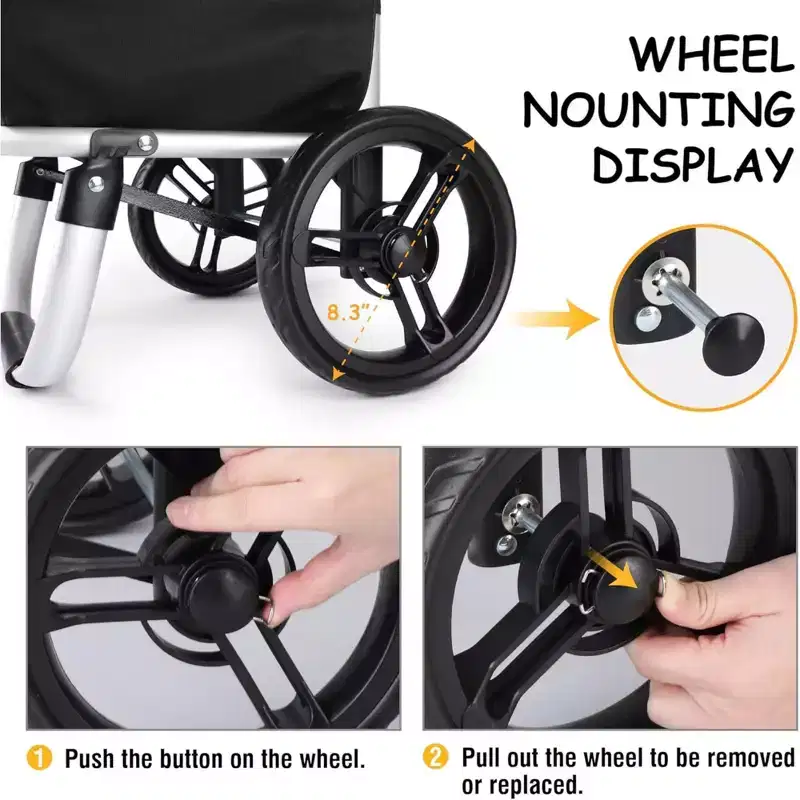 Aluminum Foldable Utility Shopping Cart w/ Wheels & Removable Bag