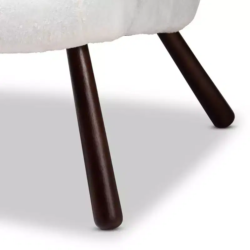 Eisa Faux Shearling Upholstered and Wood Accent Chair White/Walnut Brown - Baxton Studio