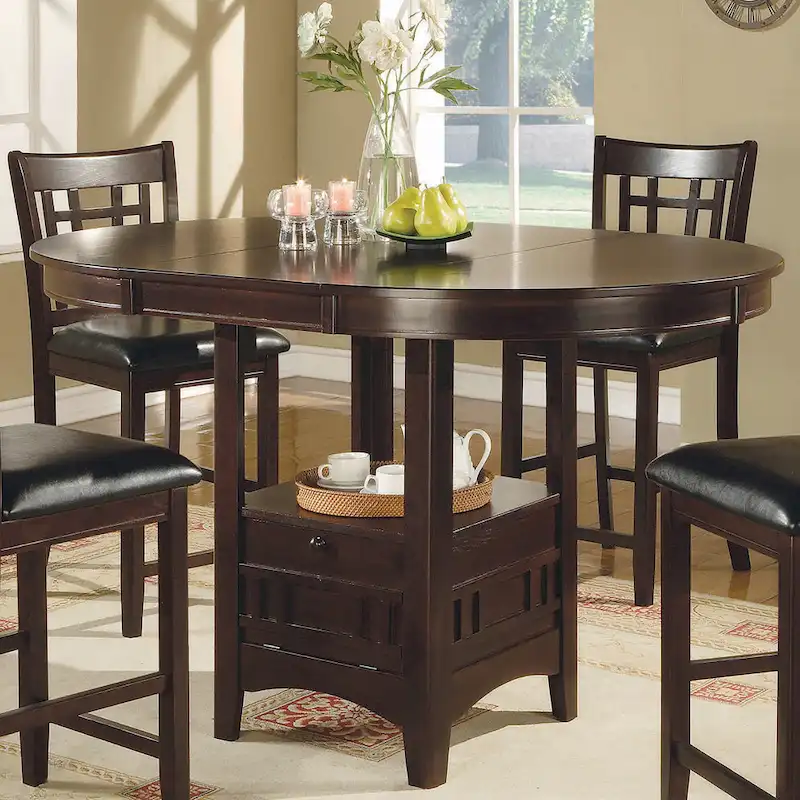 Espresso Round/Oval Extendable Counter Height Dining Table with Storage