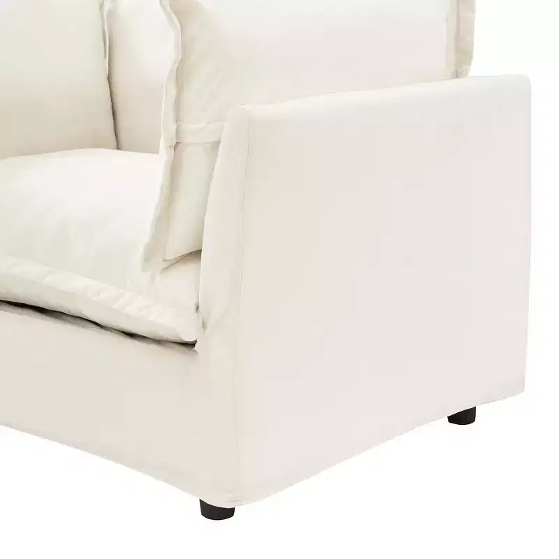 Chenille Armchair with Movable Ottoman, Wide Seat & Curved Armrests