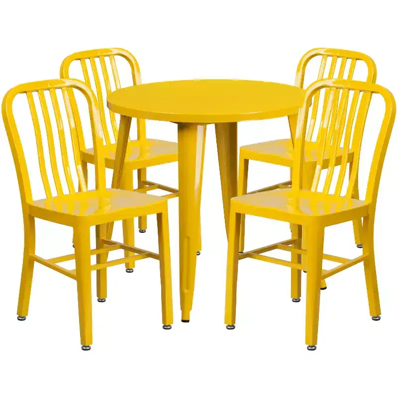 Emma and Oliver Commercial Grade 30 Round Metal Indoor-Outdoor Table Set & 4 Slat Back Chairs