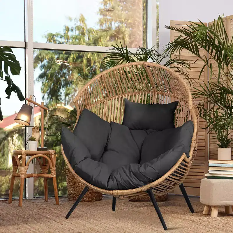 Celebalcony Wicker Egg Chair - Rattan Patio Chair with Cushion, Indoor-Outdoor Lounge Egg Basket Seat for Living Room,Bedroom,Patio,Backyard