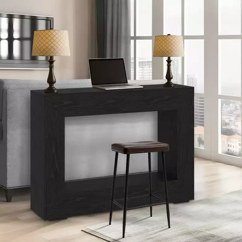 Country farmhouse style entryway table with storage shelves  narrow and rectangular, suitable for living rooms, hallways, foyer, and behind sofas.