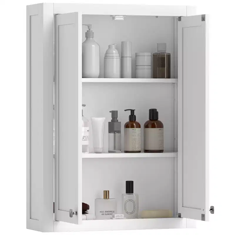 HOMCOM Bathroom Wall Cabinet, Modern Medicine Cabinet Wall Mounted, Over The Toilet Space Saver with 2 Doors and 2 Adjustable Shelves, White