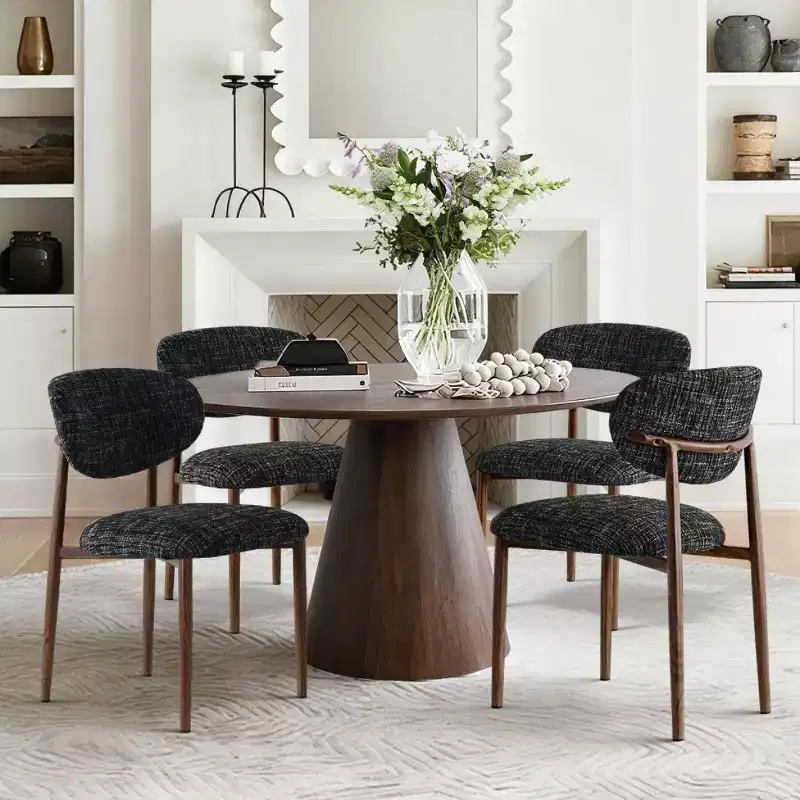 Set of 4 Modern Upholstered Dining Chairs with Curved Backrest, Iron Frame Armless Side Chairs for Dining Room, Kitchen-Panipeachy
