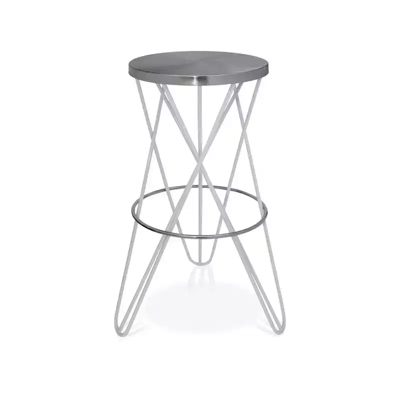 White Round Iron Bar Stool, Backless, Seats 1