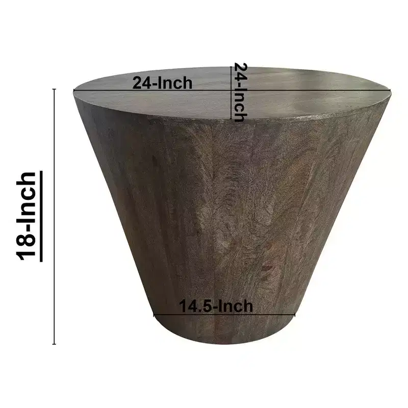 Royal Hampton 24 Inch Side End Table with Round Drum Shape, Handcrafted Mango Wood Construction