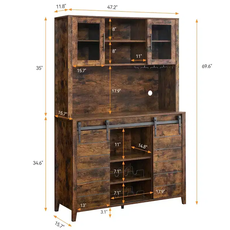 Bar Cabinet with Sliding Barn Door – Wine Storage & Buffet Cabinet