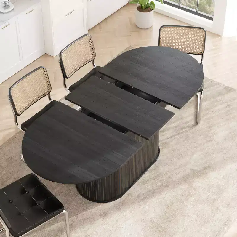 Aditi Modern 55.11 - 70.86 Extendable Dining Table with Striped Pedestal Base