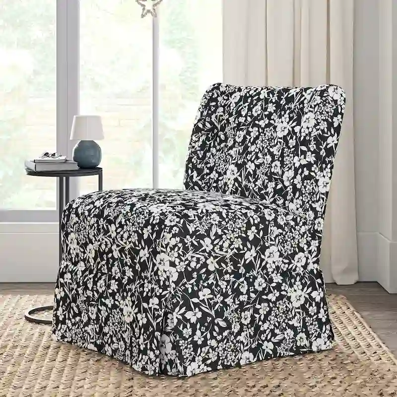 Falk Upholstered Farmhouse Armless Chair with Slipcover and Solid Wood Legs by HULALA HOME