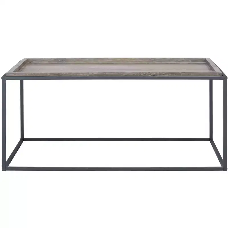 Rectangle Coffee Table, Wood Tray Top & Powder-Coated Steel Frame, Brown/Black, 154 lb