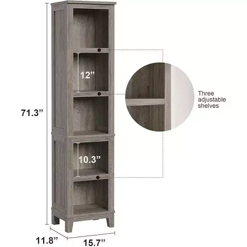 71 Farmhouse Bookshelf w/Adjustable Shelves & 31.5 in Whidth, 5 Tier Tall Bookshelf with Wooden Legs, Vintage Wooedn Book Shelf
