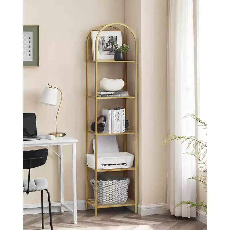 5-Tier Shelf, Tempered Glass Shelving Unit, Arched Design